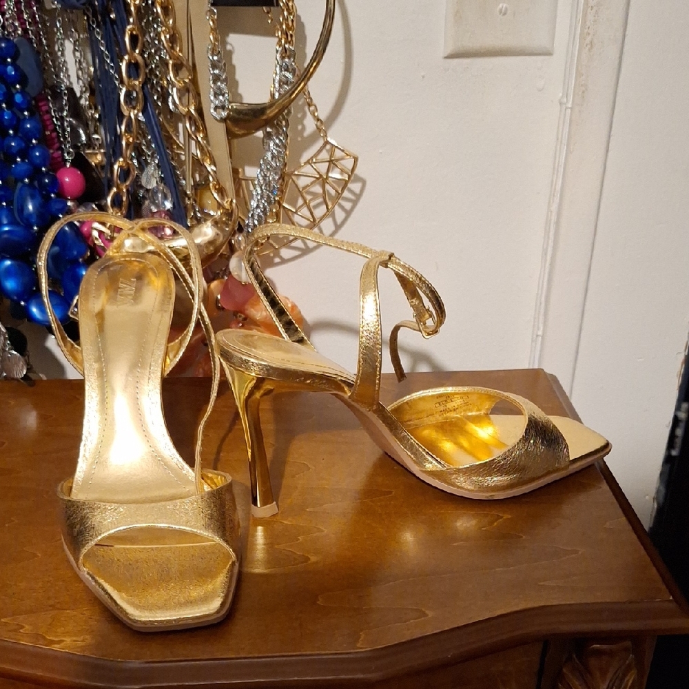 Zara Metallic Gold Heels